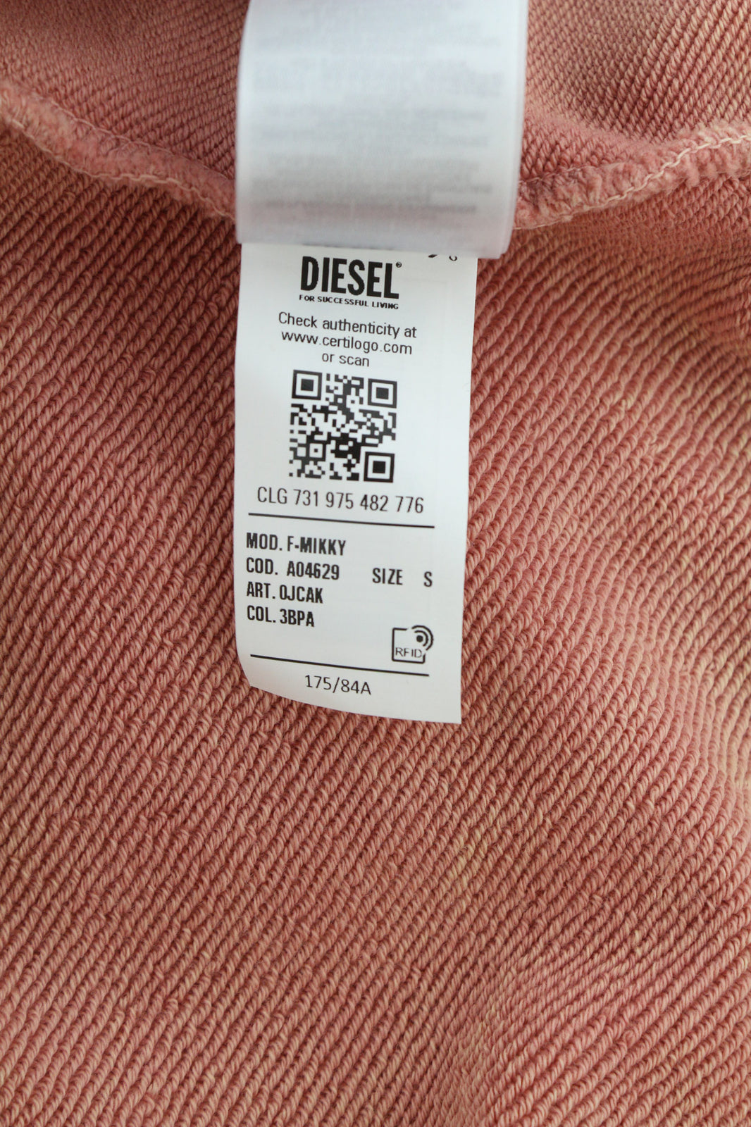 DIESEL F-Mikky Felpa Women Hoodie S Peach Hooded Asymmetrical Pocket RRP€195