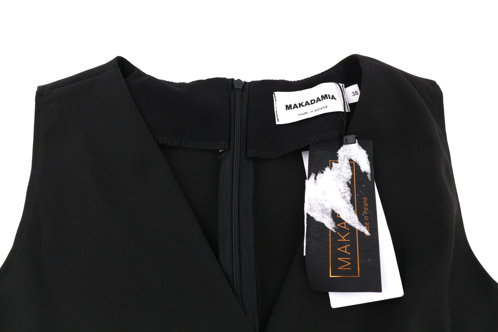 MAKADAMIA Women Jumpsuit 38 Black Overall V-Neck Pockets Logo Fitted Sleeveless