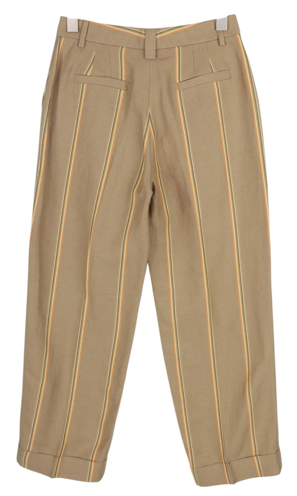 PT TORINO Ambra Women Trousers 42 W30 Linen Blend Pinstriped Turn-Up Zip Brown