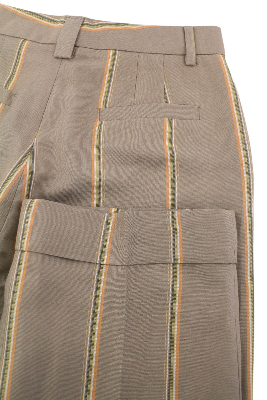 PT TORINO Ambra Women Trousers 42 W30 Linen Blend Pinstriped Turn-Up Zip Brown