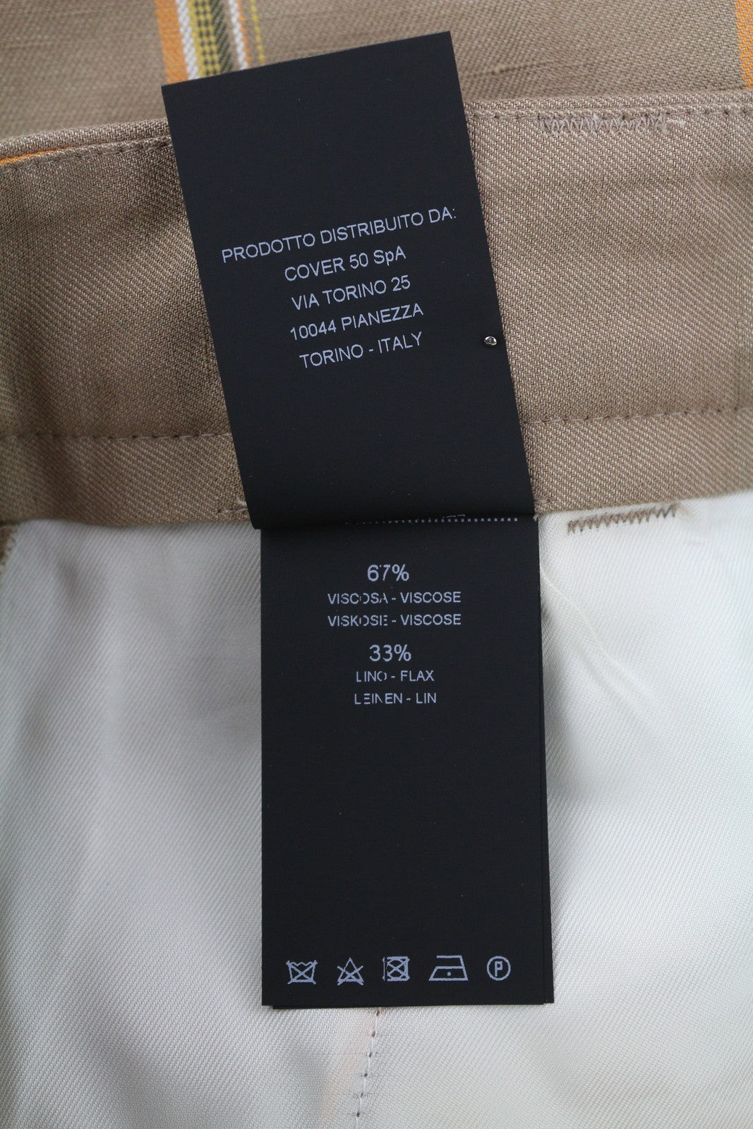 PT TORINO Ambra Women Trousers 42 W30 Linen Blend Pinstriped Turn-Up Zip Brown