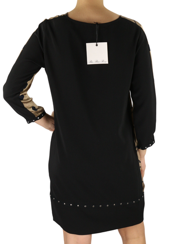 BLEU BLANC ROUGE Magie Women Dress S Beige 3/4 Sleeve Crew Neck Print Short