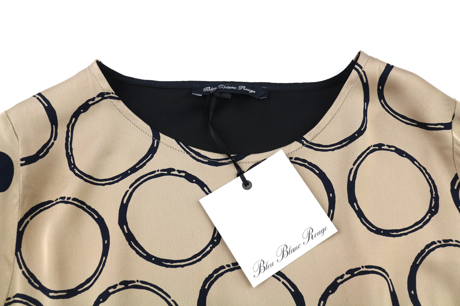 BLEU BLANC ROUGE Magie Women Dress S Beige 3/4 Sleeve Crew Neck Print Short