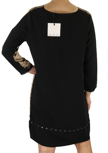 BLEU BLANC ROUGE Magie Women Dress S Beige 3/4 Sleeve Crew Neck Printed Short