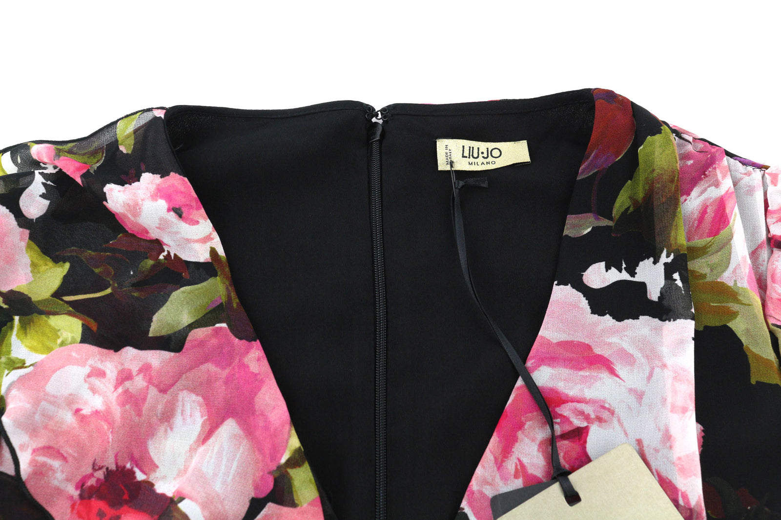 LIU JO Volant Women Dress 40 Flower Long Sleeved V-Neck Zipped Logo Lined Short