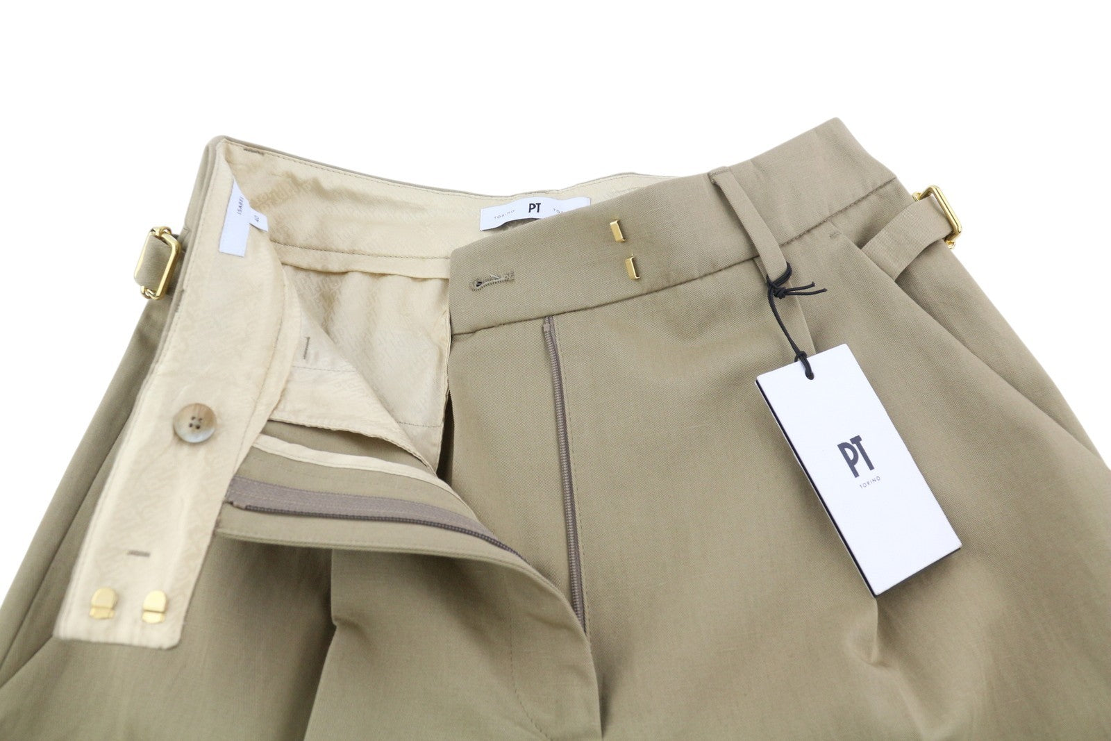 PT TORINO Isabel Women Trousers 42 W28 Beige Linen Blend Pleated Flared RRP€350