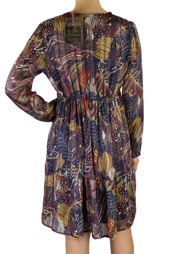 LA FEE MARABOUTEE Women Dress 38 Long Sleeved V-Neck Elastic Waist Printed Short