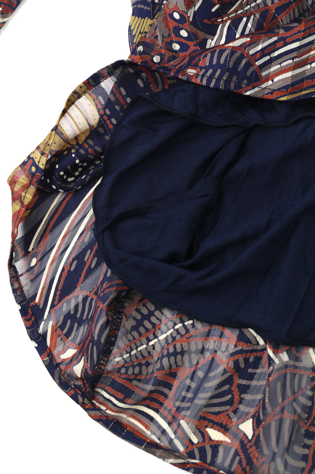 LA FEE MARABOUTEE Women Dress 38 Long Sleeved V-Neck Elastic Waist Printed Short