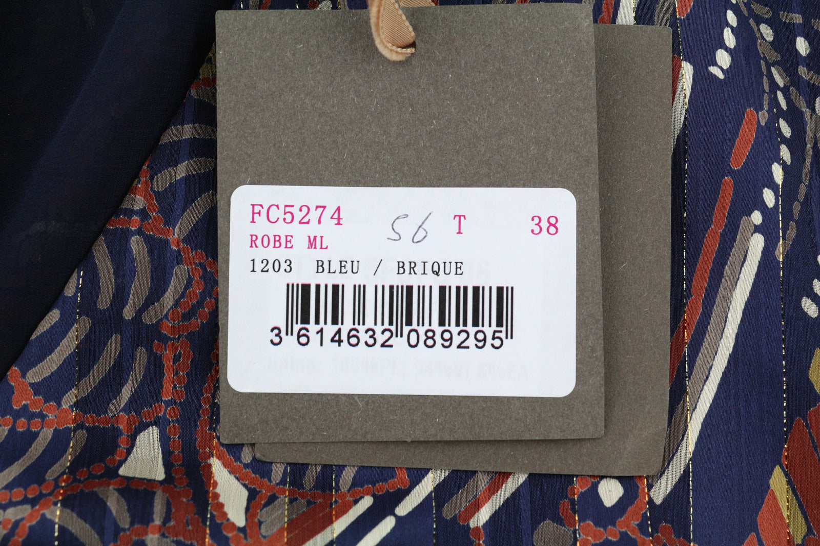 LA FEE MARABOUTEE Women Dress 38 Long Sleeved V-Neck Elastic Waist Printed Short