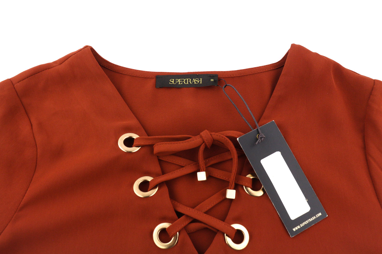 SUPERTRASH Dambi Women Dress 36 Long Sleeves V-Neck Strap Unlined Logo Short