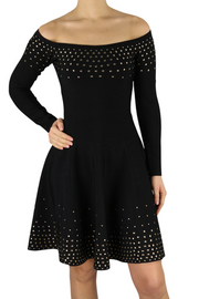 MARCIANO FOR GUESS Women Dress M Black Long Sleeved Open Shoulders Metal Detail