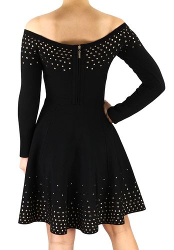 MARCIANO FOR GUESS Women Dress M Black Long Sleeved Open Shoulders Metal Detail