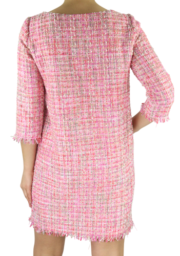 GUGLIELMO CAPONE Women Dress ~S Tweed 3/4 Sleeve Crew Neck Pocket Printed Short