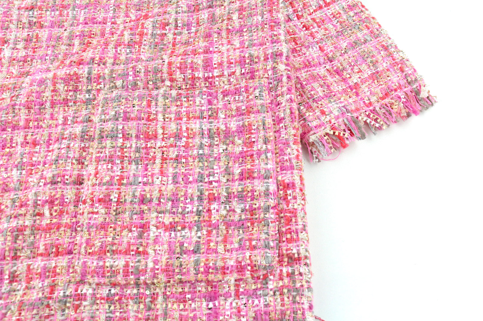 GUGLIELMO CAPONE Women Dress ~S Tweed 3/4 Sleeve Crew Neck Pocket Printed Short