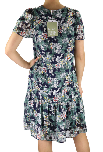 LA FEE MARABOUTEE Women Dress 38 Flower Short Sleeved V-Neck 1/4 Button Short