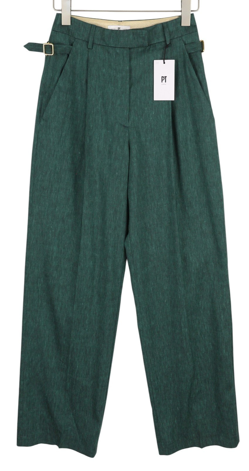 PT TORINO Isabel Women Trousers 40 W26 Fleece Wool Linen Pleated Flared RRP€350