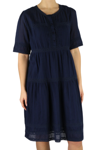 MAISON 123 Corelia R Guip Women Dress 42 Dark Blue Short Sleeved 1/4 Button