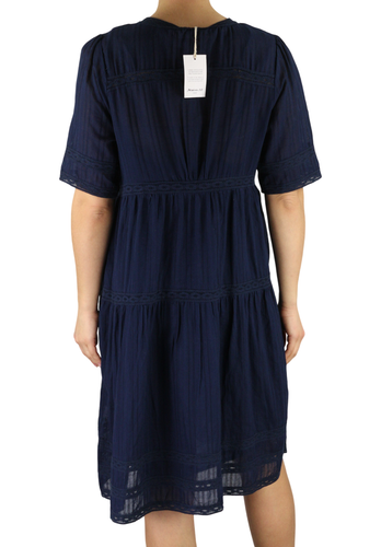 MAISON 123 Corelia R Guip Women Dress 42 Dark Blue Short Sleeved 1/4 Button