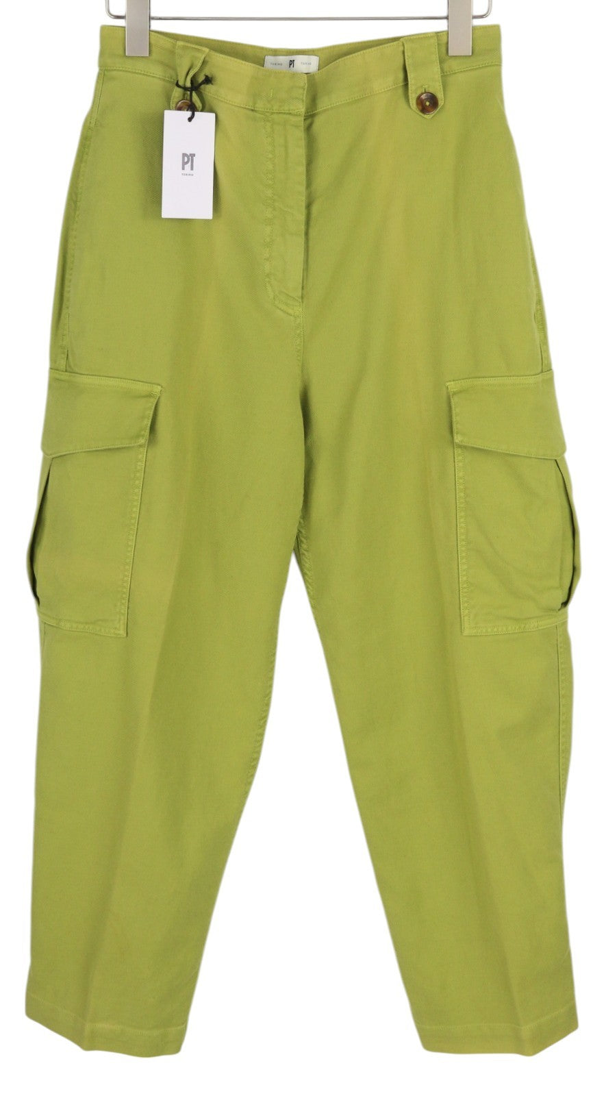 PT TORINO Zoe Women Trousers 44 W30 Green Linen Blend Slim Fit High Waist Cargo