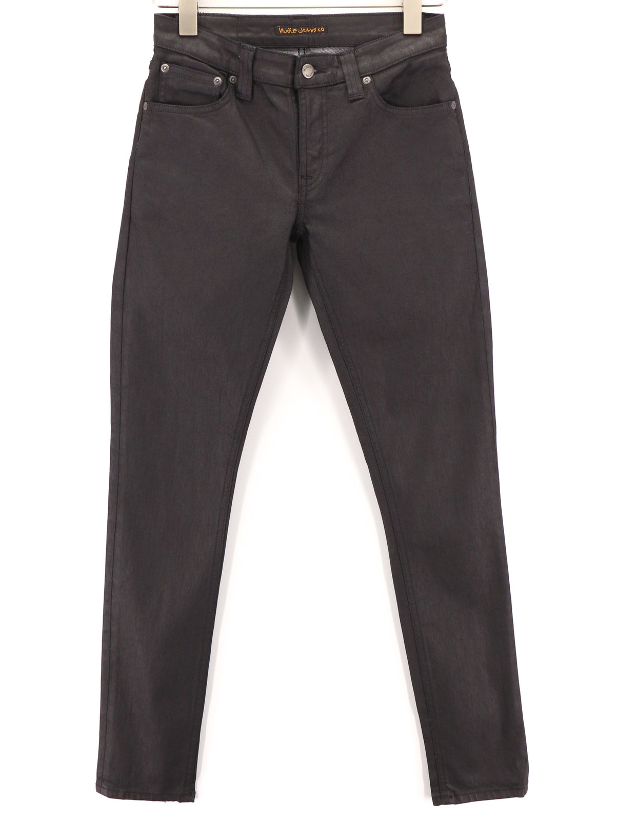 NUDIE JEANS Skinny Lin Men Jeans W28/L32 Black In Black Coated Organic Zip Fly