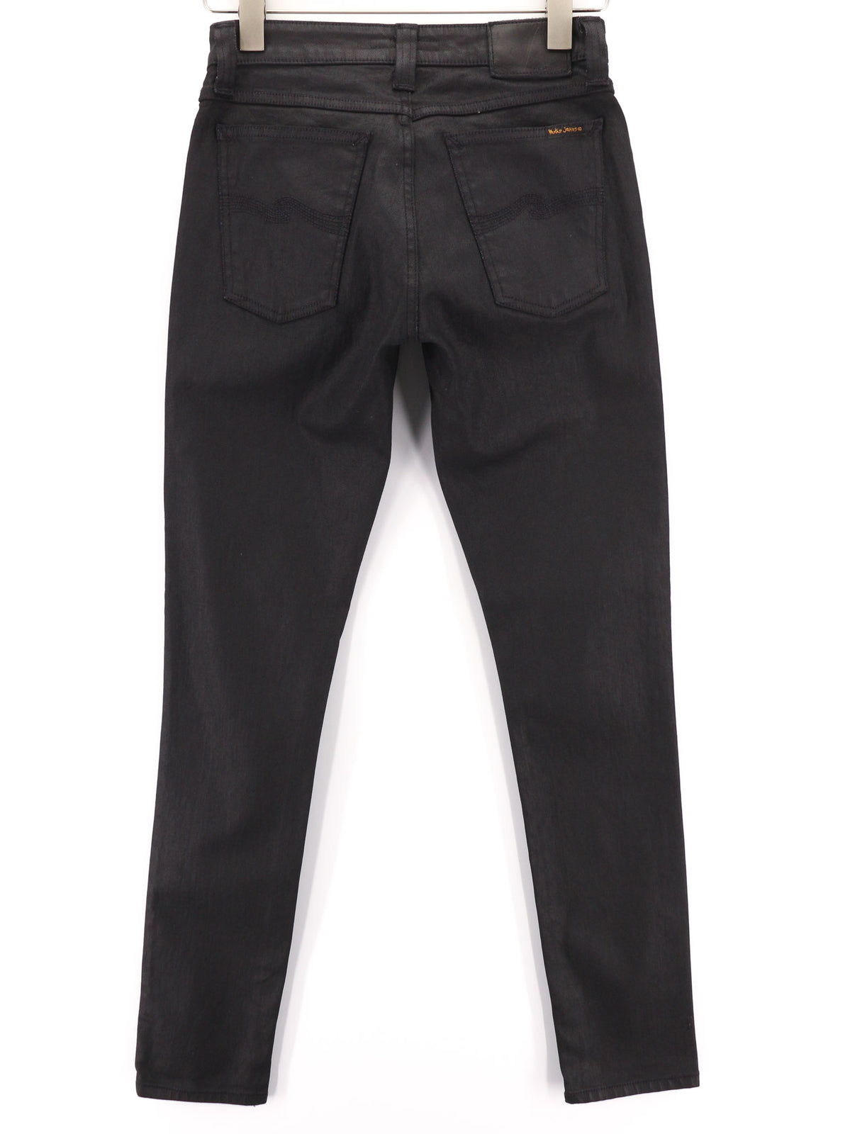 NUDIE JEANS Skinny Lin Men Jeans W28/L32 Black In Black Coated Organic Zip Fly