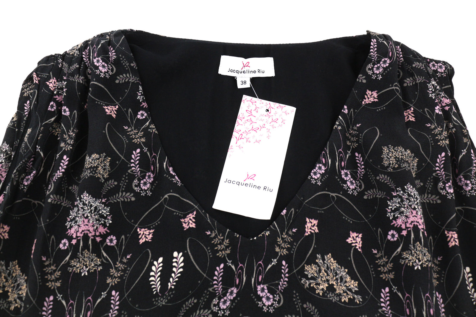 JACQUELINE RIU Rjapa196 Women Dress 38 Dark Sleeveless V-Neck Flower Pattern