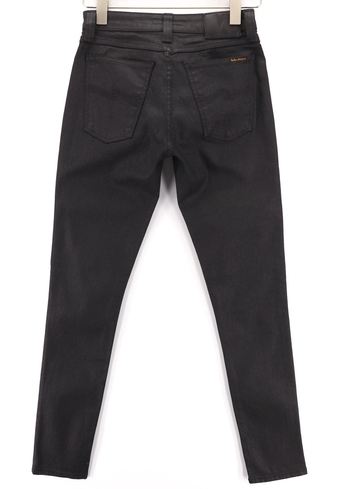 NUDIE JEANS Skinny Lin Men Jeans W28/L32 Black In Black Coated Cotton Zip Fly