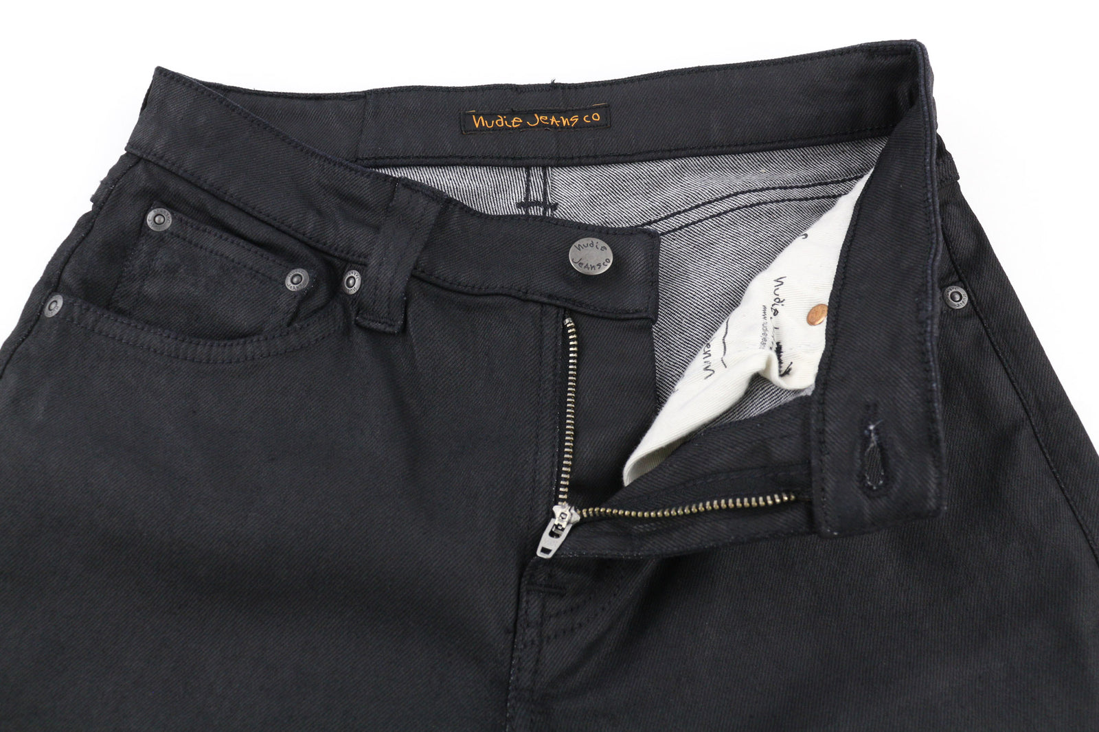 NUDIE JEANS Skinny Lin Men Jeans W28/L32 Black In Black Coated Cotton Zip Fly