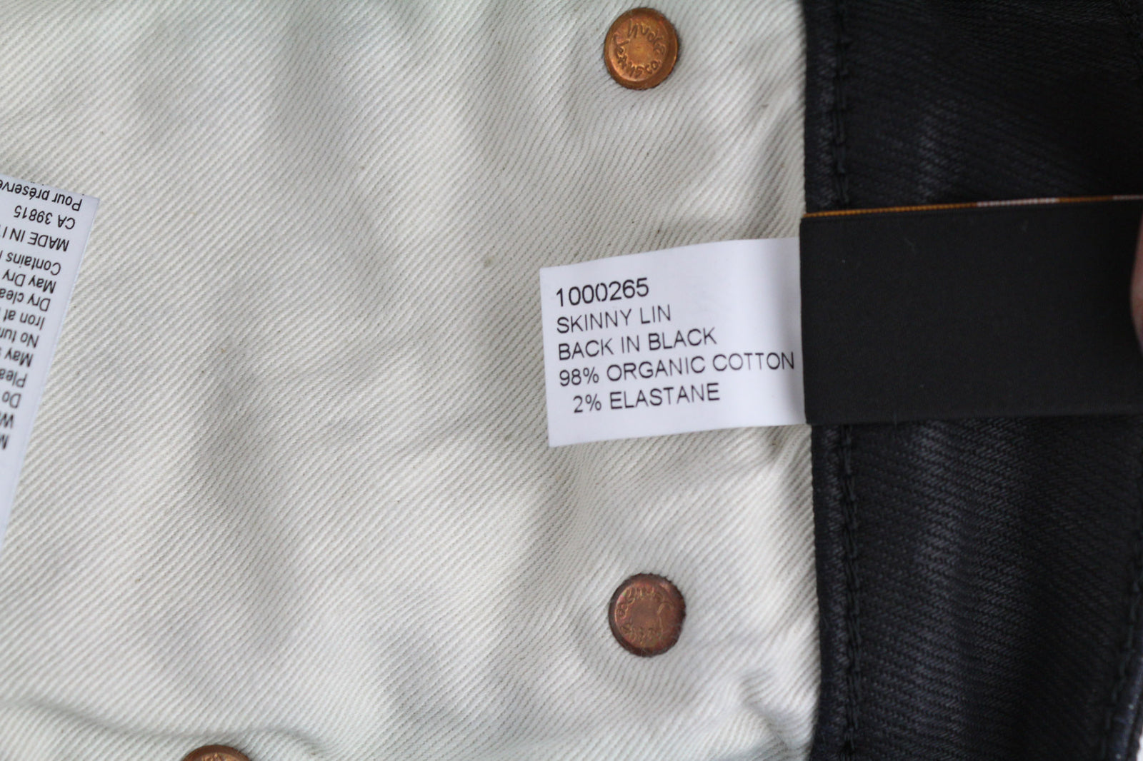 NUDIE JEANS Skinny Lin Men Jeans W28/L32 Black In Black Coated Cotton Zip Fly