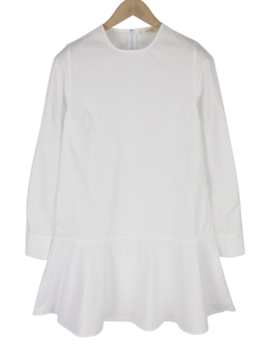 SUISTUDIO Dylan Women Dress UK10 White Cotton Long Sleeved Crew Neck Logo Short