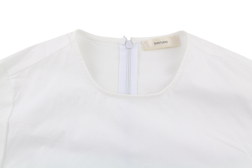 SUISTUDIO Dylan Women Dress UK10 White Cotton Long Sleeved Crew Neck Logo Short