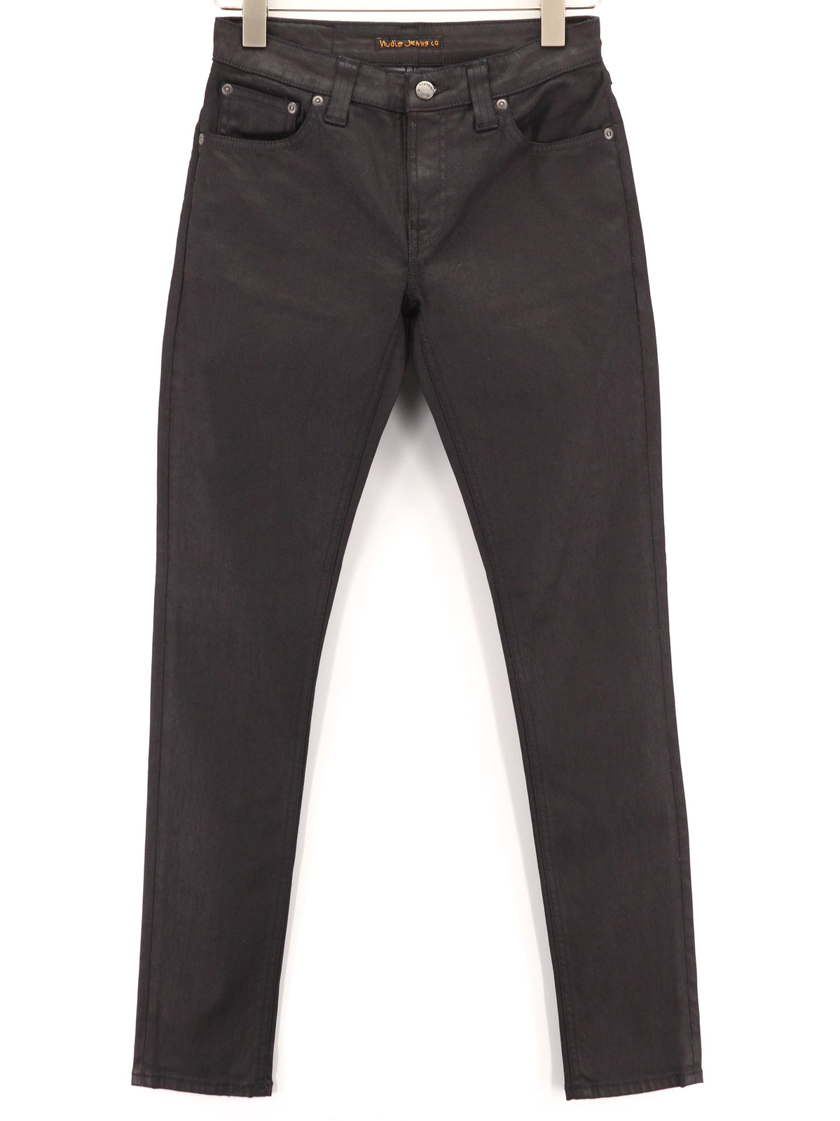 NUDIE JEANS Skinny Lin Men Jeans W28/L32 Black In Black Coated Cotton Zipper