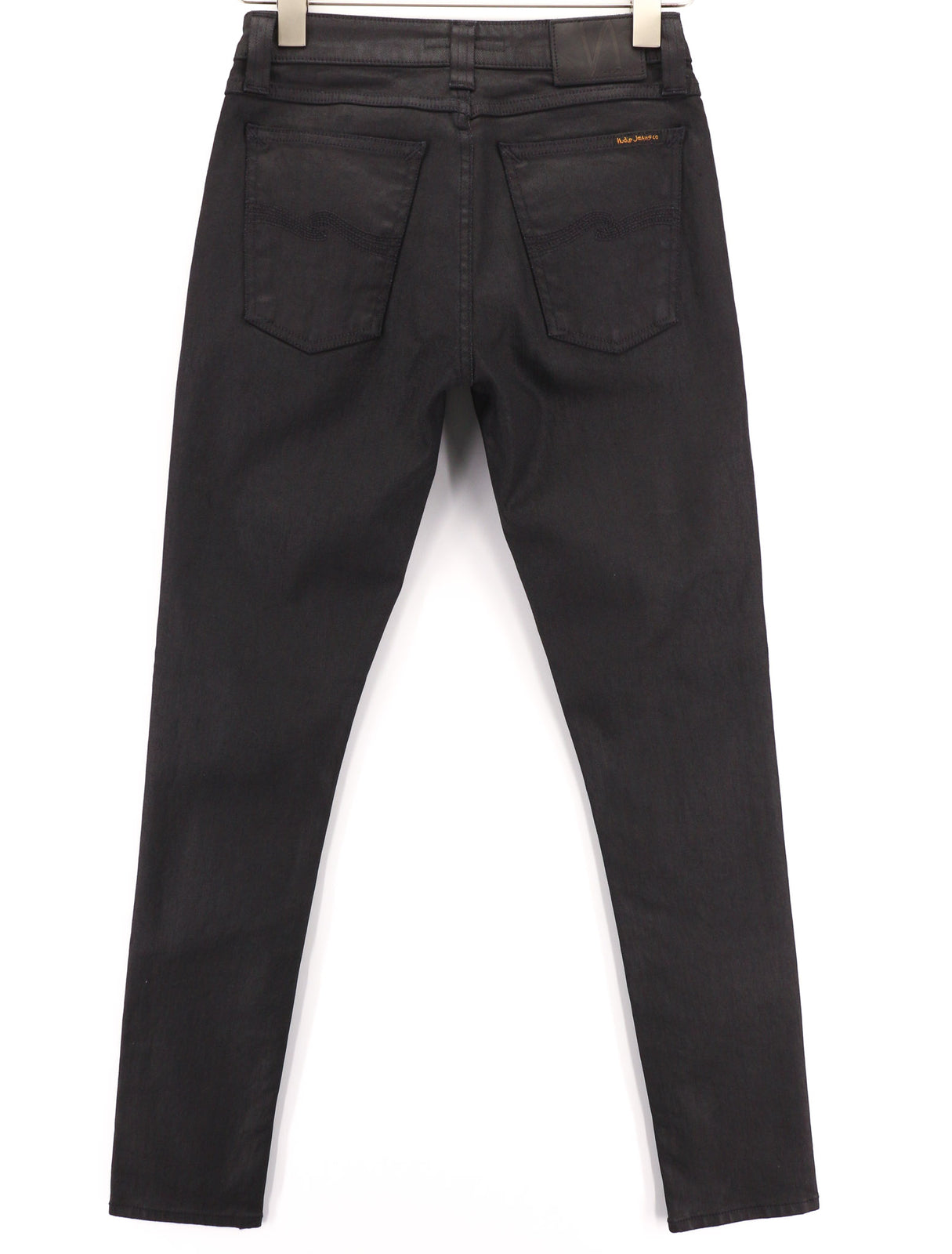 NUDIE JEANS Skinny Lin Men Jeans W28/L32 Black In Black Coated Cotton Zipper