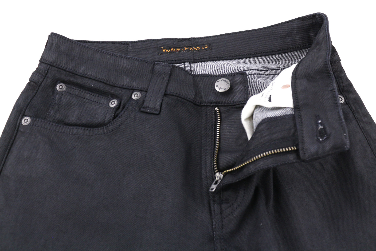 NUDIE JEANS Skinny Lin Men Jeans W28/L32 Black In Black Coated Cotton Zipper