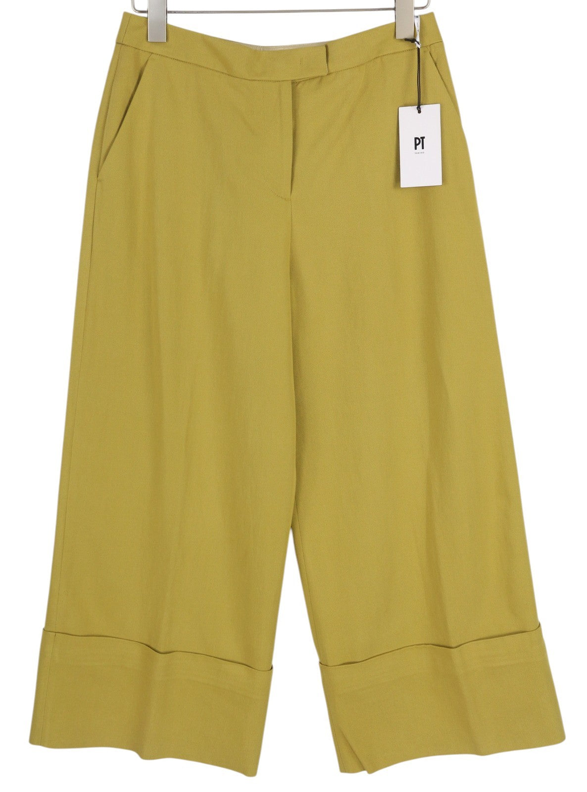 PT TORINO Colette Women Trousers 42 W30 Green Turn Up Ankle Linen Blend RRP€315