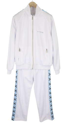 RICHMOND Men TrackSuit M White 2 Piece Zipped Pockets Elastic Waist Logo Casual
