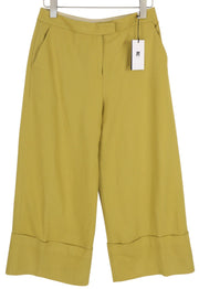 PT TORINO Colette Women Trousers 42 W30 Green Turn Up Ankle Linen Blend RRP€315