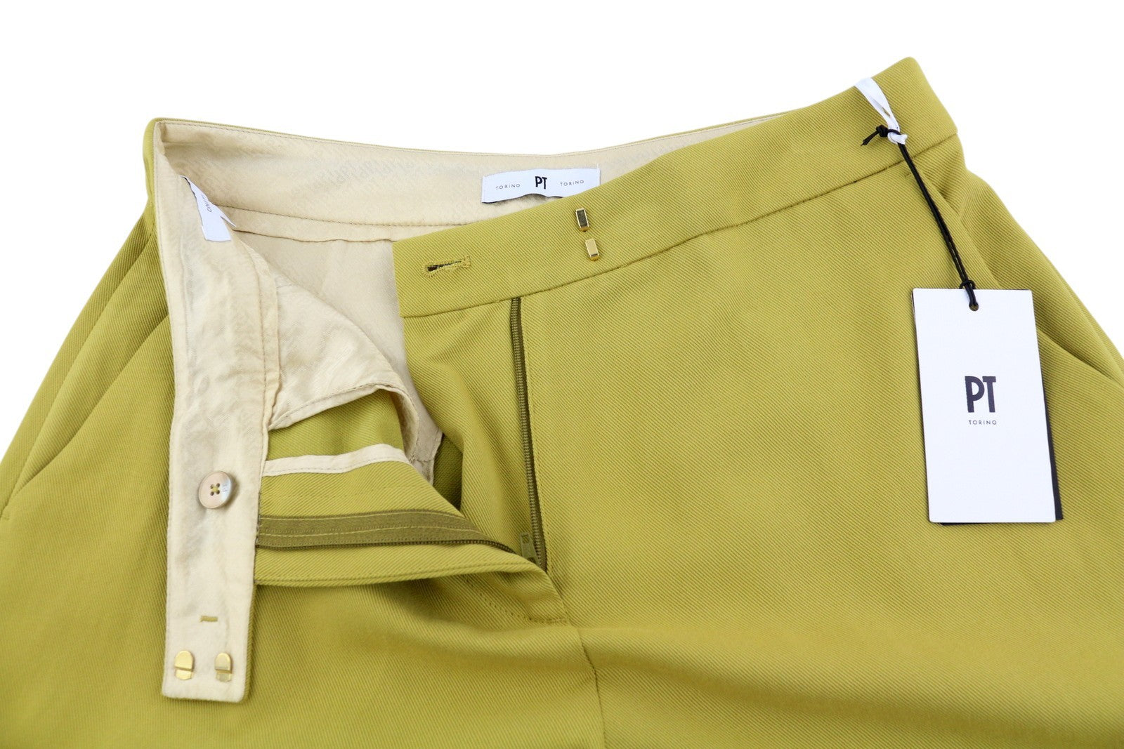 PT TORINO Colette Women Trousers 42 W30 Green Turn Up Ankle Linen Blend RRP€315