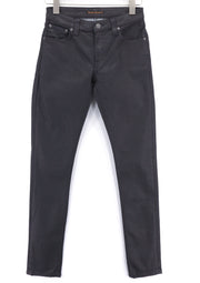 NUDIE JEANS Skinny Lin Men Jeans W28/L32 Black In Black Coated Organic Zipper