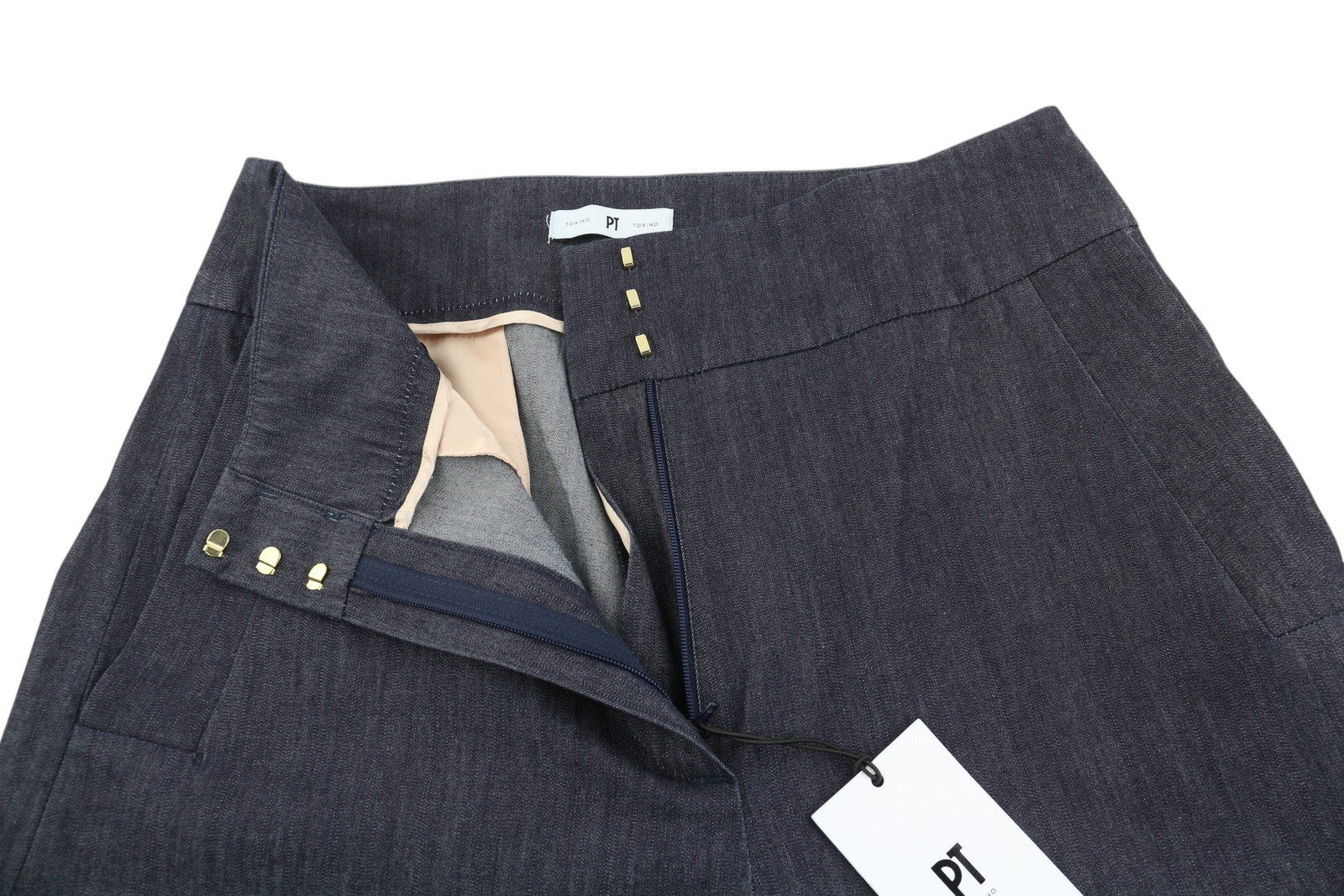 PT TORINO Matilde Women Trousers 42 W28 Denim Look Flared Leg Hight Waist Blue