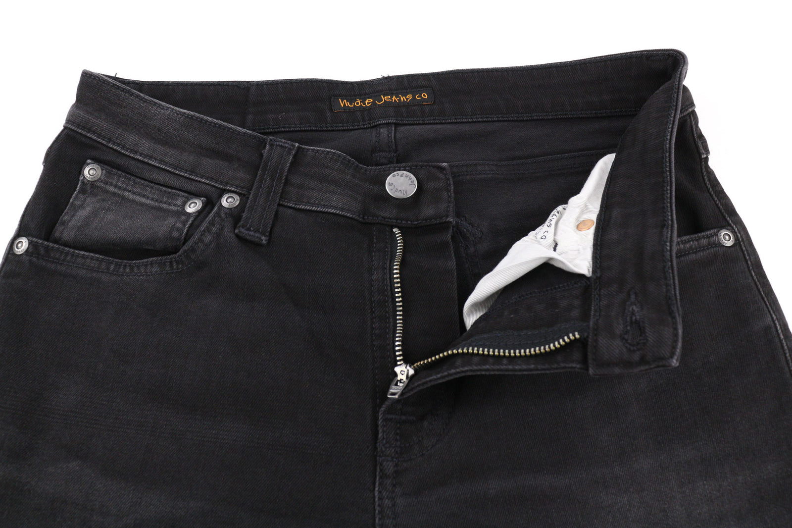 NUDIE JEANS Skinny Lin Men Jeans W29/L32 Black Habit Washed Dark Denim Logo