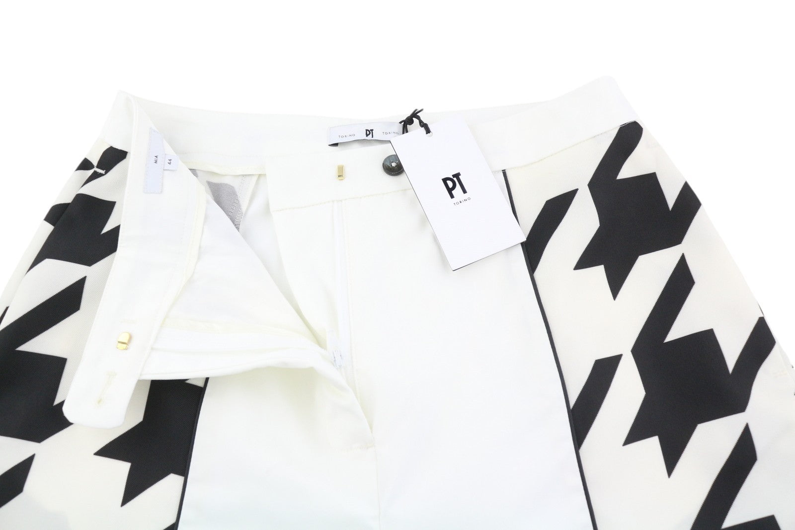 PT TORINO Mia Women Trousers 44 W28 White Flared Leg Patterned Ankle Length Zip