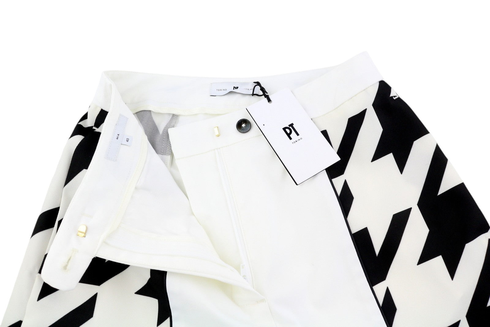 PT TORINO Mia Women Trousers 40 W25 White Flared Leg Patterned Ankle Length