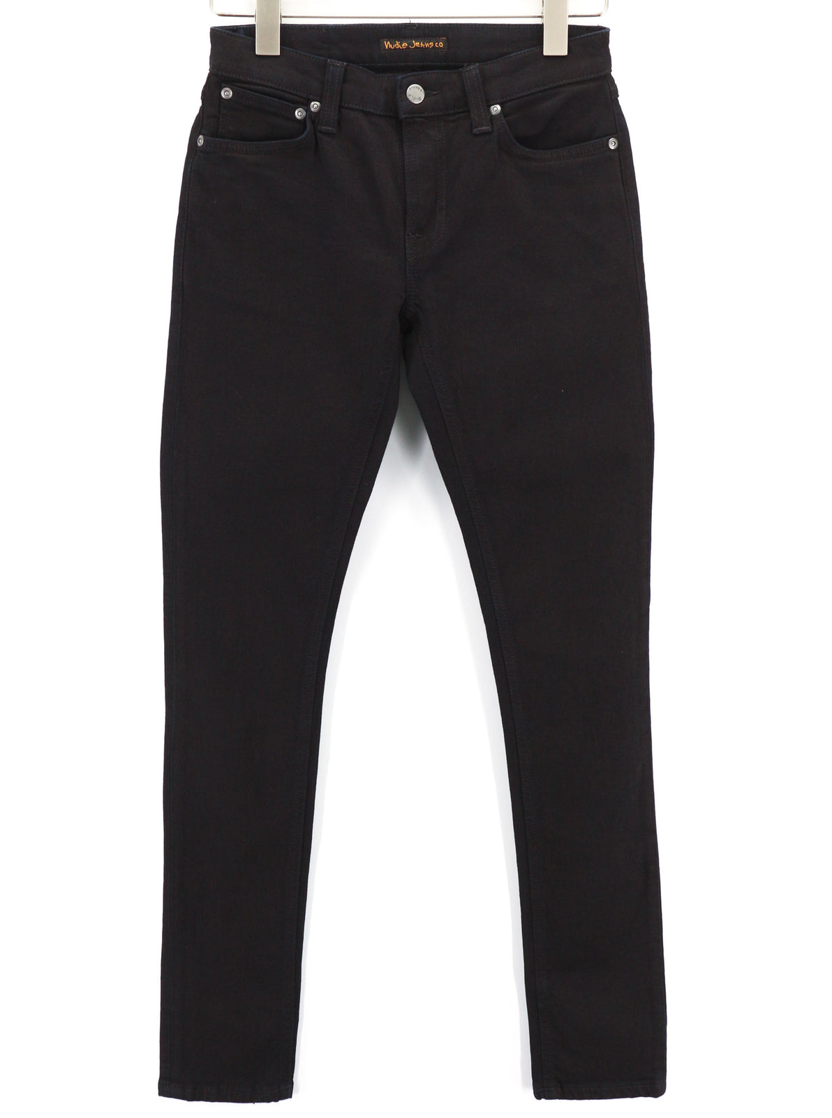 NUDIE JEANS Skinny Lin Men Jeans W28/L32 Black Black Zipper Dark Denim Logo