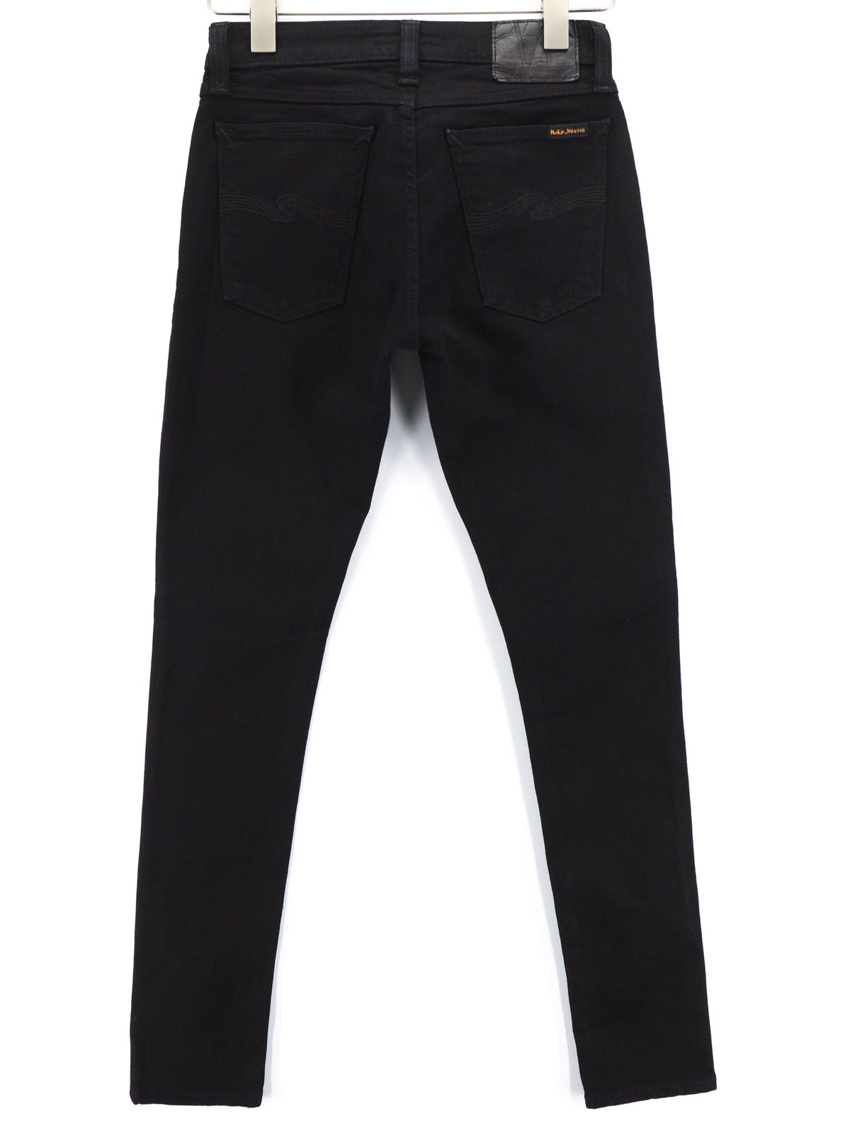 NUDIE JEANS Skinny Lin Men Jeans W28/L32 Black Black Zipper Dark Denim Logo