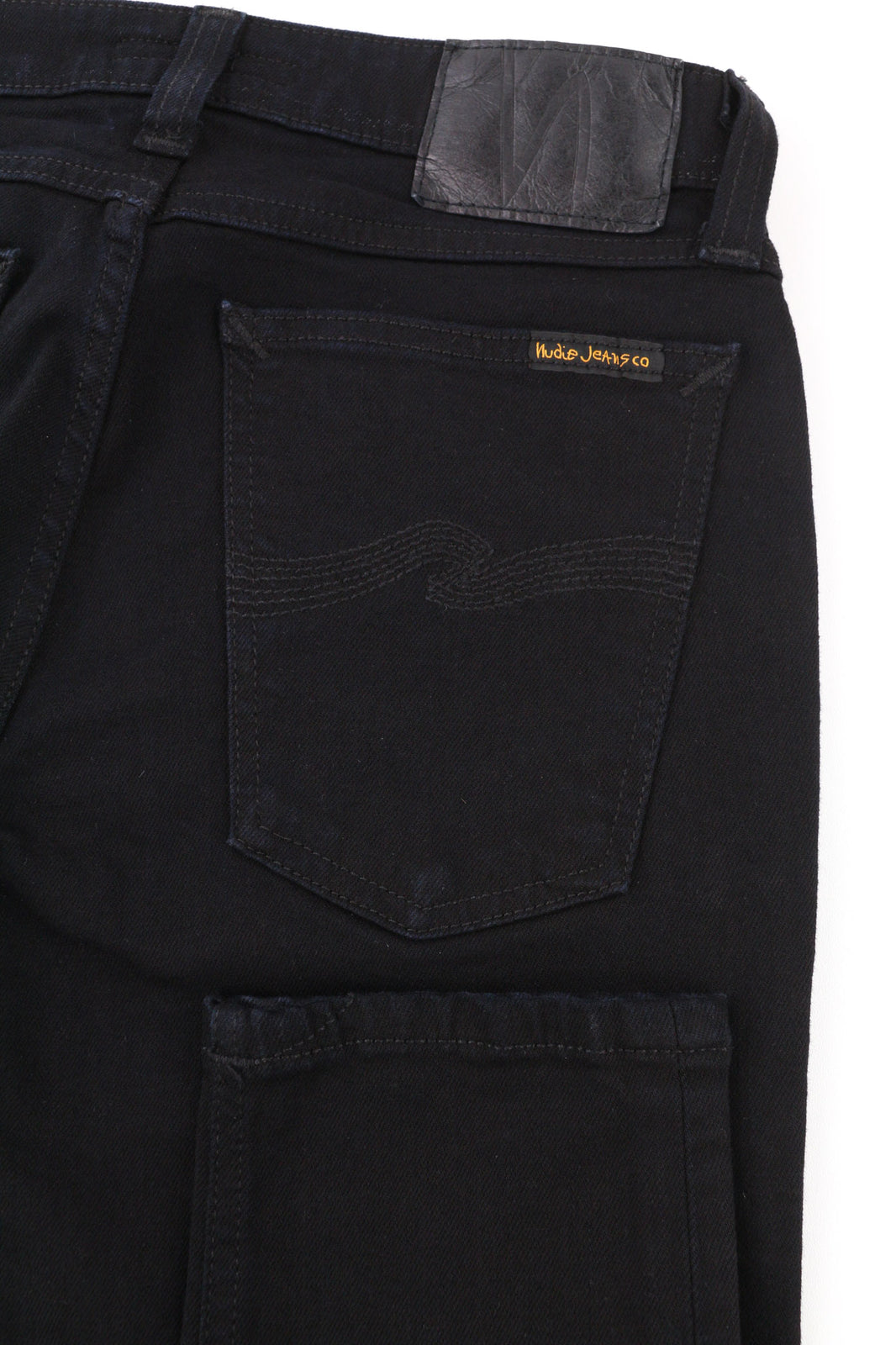 NUDIE JEANS Skinny Lin Men Jeans W28/L32 Black Black Zipper Dark Denim Logo