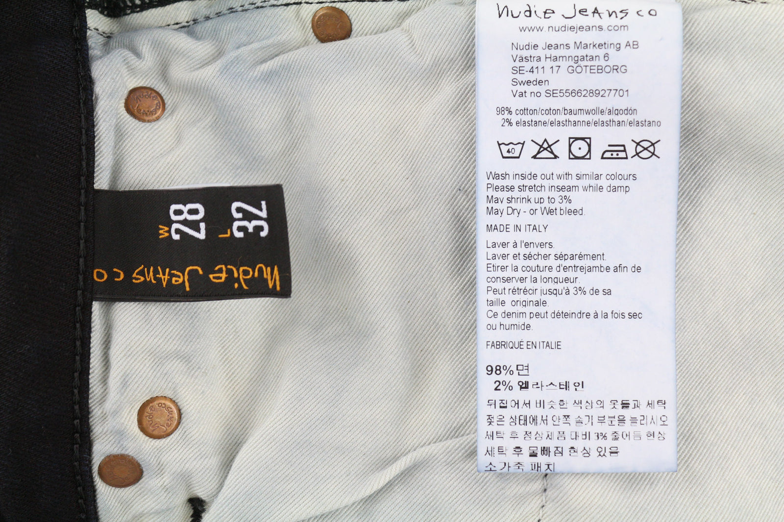 NUDIE JEANS Skinny Lin Men Jeans W28/L32 Black Black Zipper Dark Denim Logo