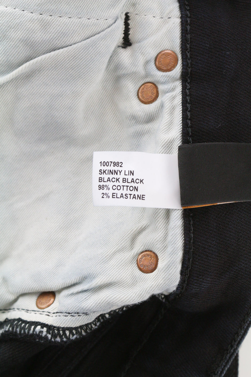 NUDIE JEANS Skinny Lin Men Jeans W28/L32 Black Black Zipper Dark Denim Logo