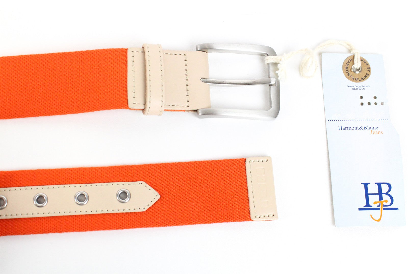 HARMONT & BLAINE Leather Belt 115cm Beige Orange Square-End Design
