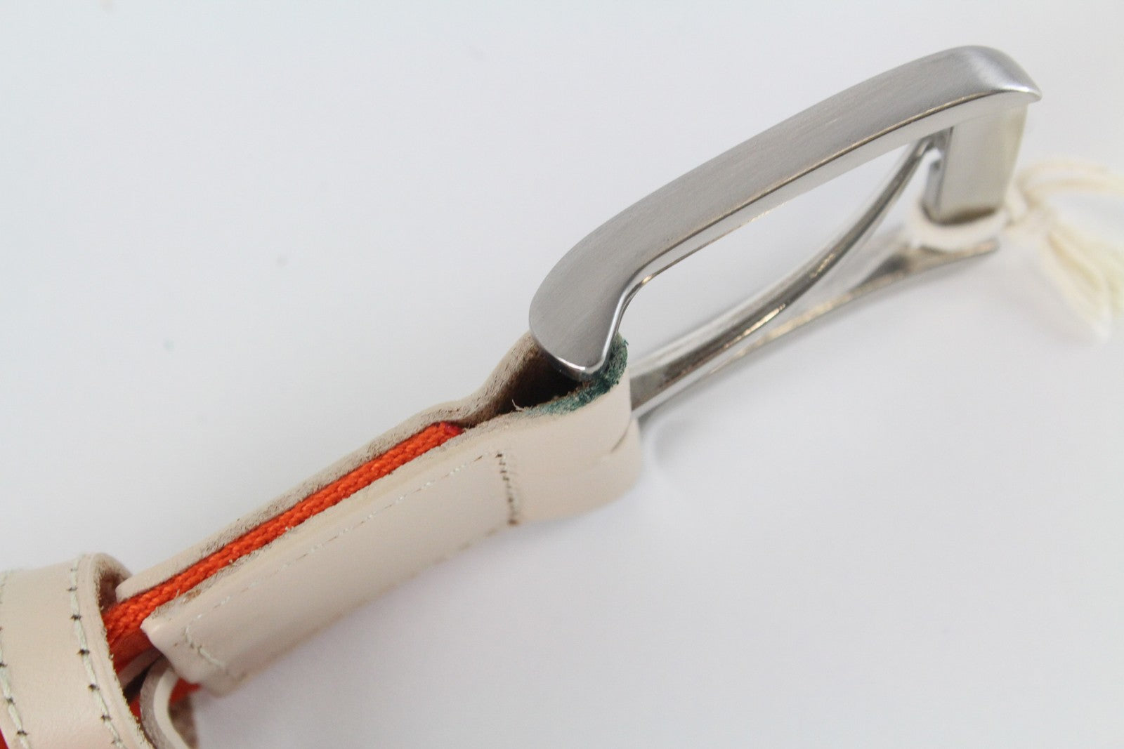 HARMONT & BLAINE Leather Belt 115cm Beige Orange Square-End Design